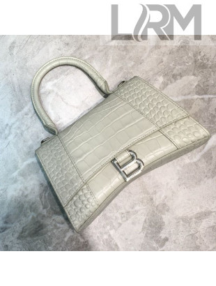 Balenciaga Hourglass Small Top Handle Bag in Crocodile Leather Light Grey/Silver 2019