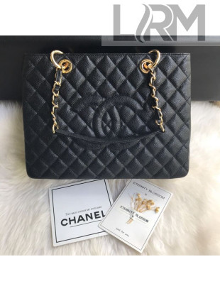 Chanel Grained Calfskin Grand Shopping Tote GST Bag Black/Gold