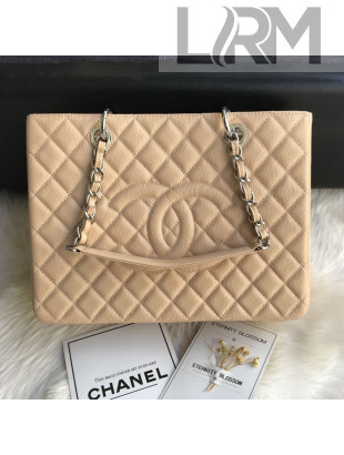 Chanel Grained Calfskin Grand Shopping Tote GST Bag Beige/Silver
