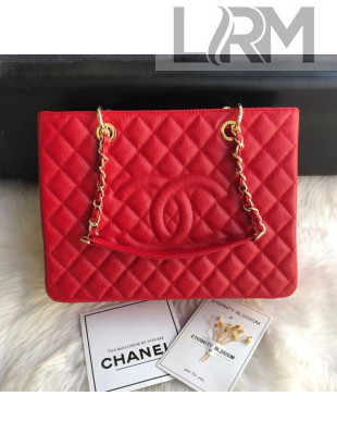 Chanel Grained Calfskin Grand Shopping Tote GST Bag Red/Gold