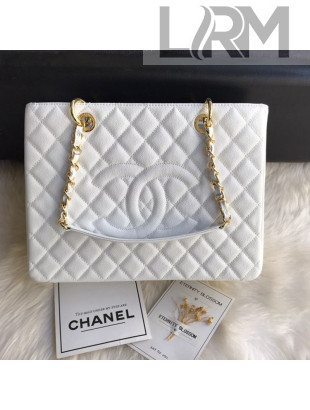 Chanel Grained Calfskin Grand Shopping Tote GST Bag White/Gold