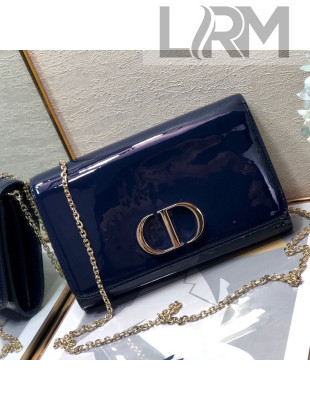 Dior 30 Montaigne CD Patent Calfskin Wallet on Chain WOC Navy Blue 2019