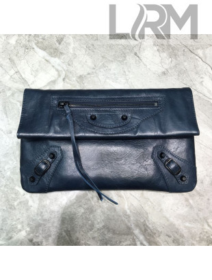 Balenciaga City Wax Leather Envelope Clutch Navy Blue