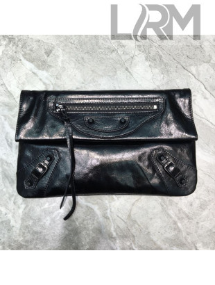 Balenciaga City Wax Leather Envelope Clutch Black