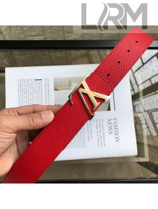 Louis Vuitton LV Tilt Grained Calfskin Belt 40mm with LV Buckle Red/Gold 2020
