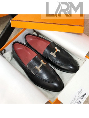Hermes Paris Lambskin Flat Loafers Black/Red 2020