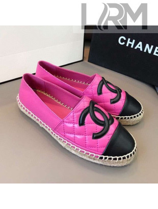 Chanel Quilted Calfskin Flat Espadrilles G29762 Hot Pink/Black 2020