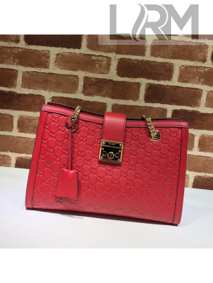 Gucci Padlock GG Embossed Leather Medium Shoulder Bag 479197 Red