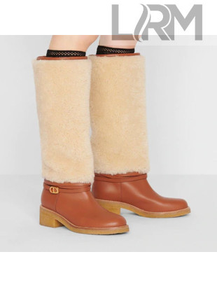 Dior D-Furious Boots in Brown Calfskin and Shearling Wool 2020