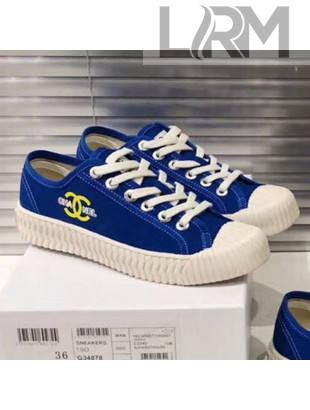 Chanel Wave Sole Canvas Sneakers Blue 2019
