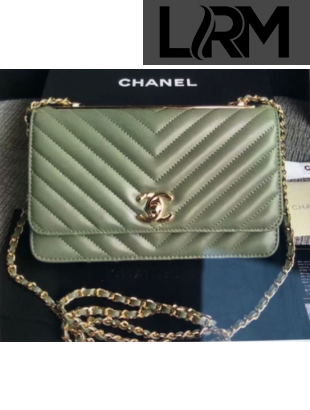 Chanel Chevron Lambskin Trendy CC Wallet on Chain WOC Bag Green 2020