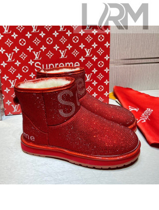 Louis Vuitton Supreme Crystal Wool Ankle Boots Red 2021 1117103