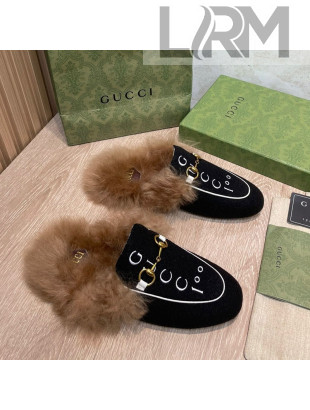 Gucci 100 Velvet Fur Slippers Black 2021 111622