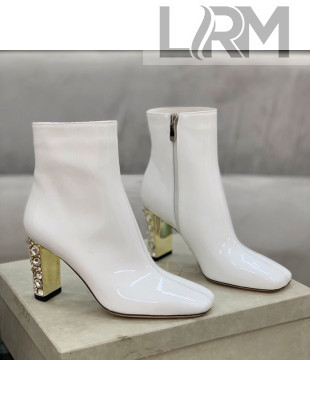 Jimmy Choo Crystal Heel 8cm Ankle Boots White 2021 1116103
