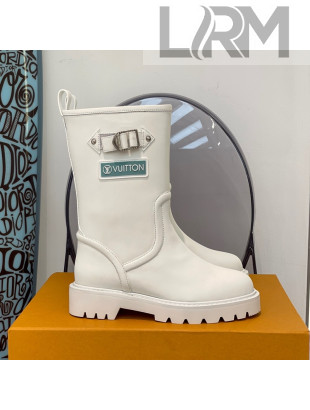 Louis Vuitton Territory Flat Leather Half Boots with Buckle White 2021 