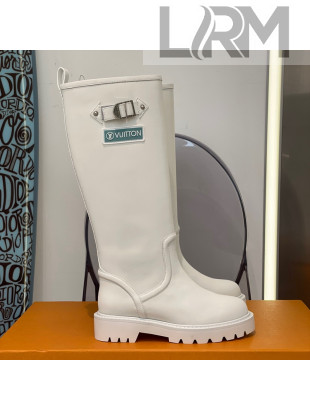Louis Vuitton Territory Flat Leather High Boots with Buckle White 2021 