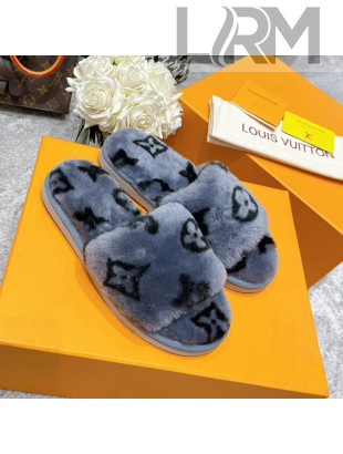 Louis Vuitton Monogram Wool Slide Sandals Grey 2021 111762