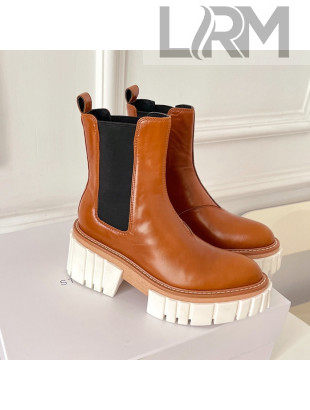 Stella McCartney Shiny Leather Platform Ankle Boots 7cm Brown 2021 06