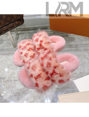 Louis Vuitton Bom Dia Mink Fur Flat Mules Pink/Red 2021 111751