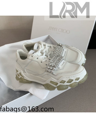 Jimmy Choo Leather Crystal Band Sneakers White 2021 