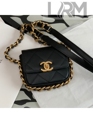 Chanel Calfskin Chain Charm Mini Flap Bag AS2833 Black 2021 