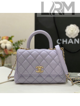 Chanel Grained Calfskin Mini Flap Bag with Top Handle AS2431 Purple/Gold 2021