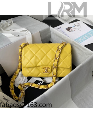 Chanel Lambskin Classic Flap Bag with Chain Strap AS3214 Yellow 2021 