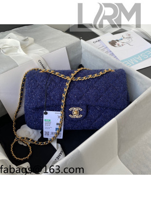 Chanel Sequins Tweed Medium Flap Bag AS2820 Navy Blue 2021 