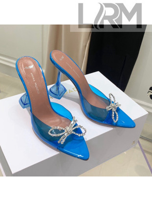 Amina Muaddi TPU Pointed Slide Sandals with Crystal Bow 9.5cm Blue 2021 51