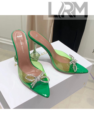Amina Muaddi TPU Pointed Slide Sandals with Crystal Bow 9.5cm Green 2021 56
