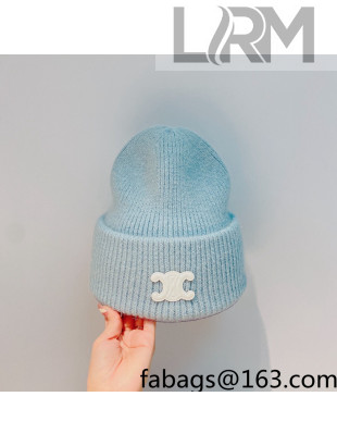 Celine Rabbit Fur Knit Hat Blue 2021 122111