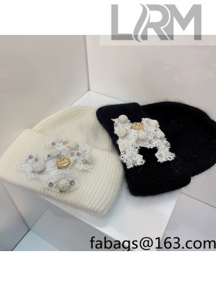 Chanel Rabbit Fur Knit Hat White/Black 2021 122239