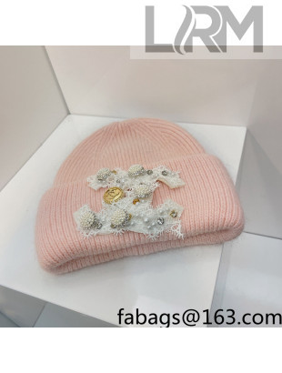 Chanel Rabbit Fur Knit Hat Pink 2021 122241