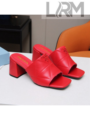 Prada Calf Leather Medium Heel Slide Sandals 7cm Red 2022