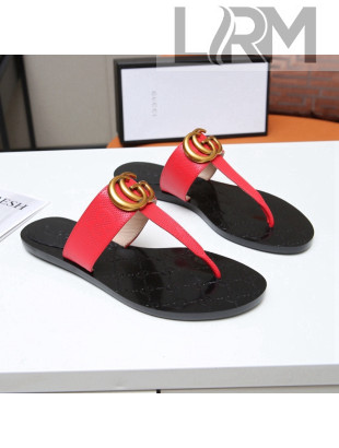 Gucci GG Leather Thong Sandal with Double G Red 2022 46