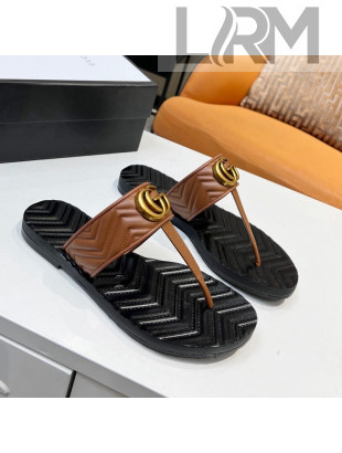 Gucci Chevron Leather Thong Sandal with Double G Brown 2022 52