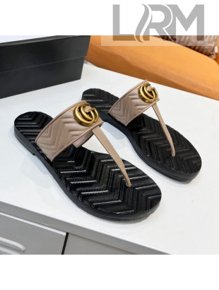 Gucci Chevron Leather Thong Sandal with Double G Apricot 2022 53