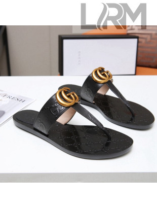 Gucci GG Leather Thong Sandal with Double G Black 2022 45