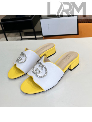 Gucci Leather Slide Sandal with Crystal Double G White/Yellow 2022 59