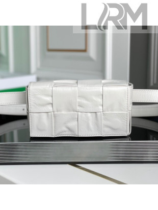 Bottega Veneta Belt Cassette Bag in Wax Maxi-Woven Calfskin White 2021