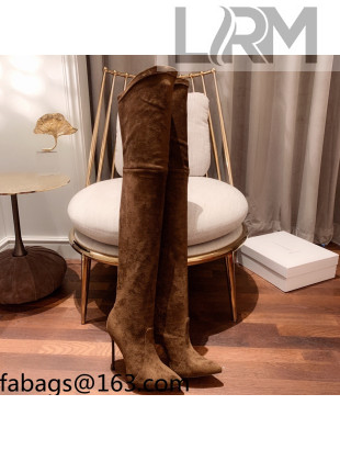Casadei Elastic Suede High-Heel Over-Kee Boots 12cm Taupe Brown 2021