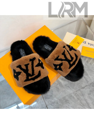 Louis Vuitton Mink Fur and Shearling Flat Slide Sandals Brown/Black 2021 14