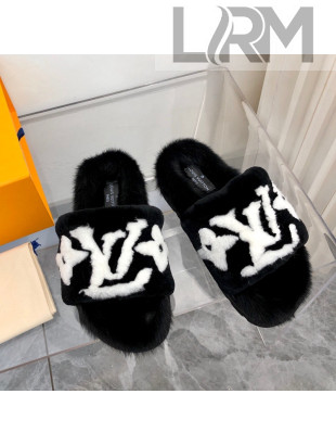Louis Vuitton Mink Fur and Shearling Flat Slide Sandals White/Black 2021 16