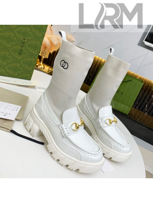 Gucci Calfskin Knit Ankle Boots with Horsebit White 2021