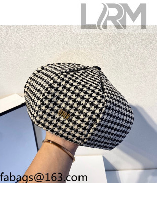 Dior Houndstooth Fabric Beret Hat Black/White 2021