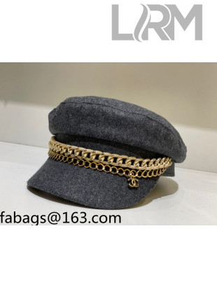 Chanel Wool Hat with Chain Charm Gray 2021 