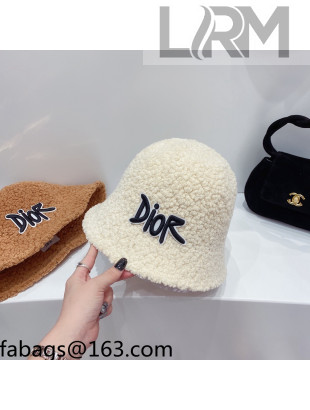 Dior Logo Shearling Bucket Hat White 2021
