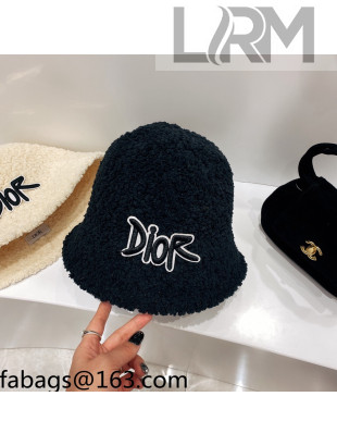 Dior Logo Shearling Bucket Hat Black 2021