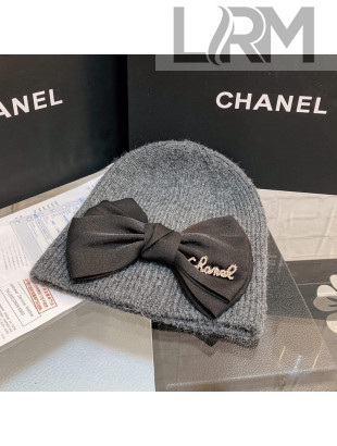 Chanel Knit Hat with Bow Gray 2021 31