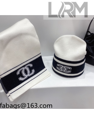 Chanel Beanie Knit Hat and Scarf White 2021 17